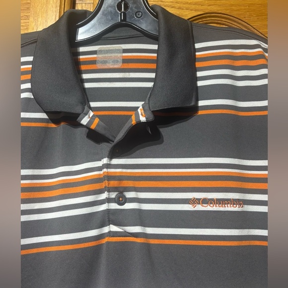 Columbia Omni-Shade Men's Golf Polo Shirt with Gray/White/Orange Stripes XL EUC - Picture 7 of 7